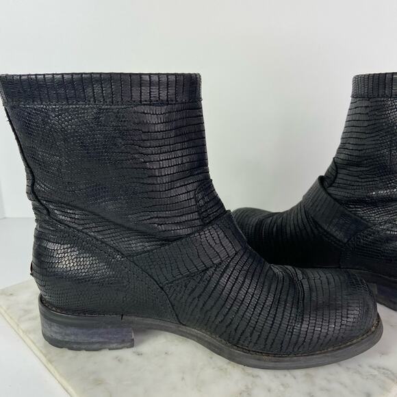 Jimmy Choo Black Biker Boots Moto Combat Buckle Croc Embossed 36.5 $1195 - Picture 7 of 13